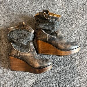 Bed Stu Distressed Brown and Gray Heeled Boots